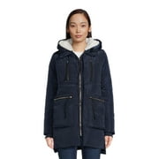Jason Maxwell Women's and Women's Plus Puffer Coat with Faux Shearling Lined Hood, Sizes S-3X